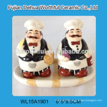 2016 kitchenware hand painting chef shaped ceramic salt and pepper shaker
